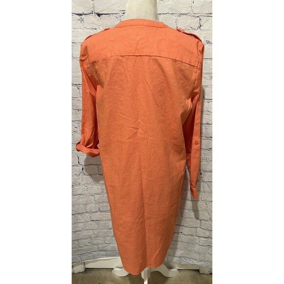 NWOT Calvin Klein Orange Roll-Tab-Sleeve Button-Front Linen Blend Shirtdress 12 - Picture 6 of 11